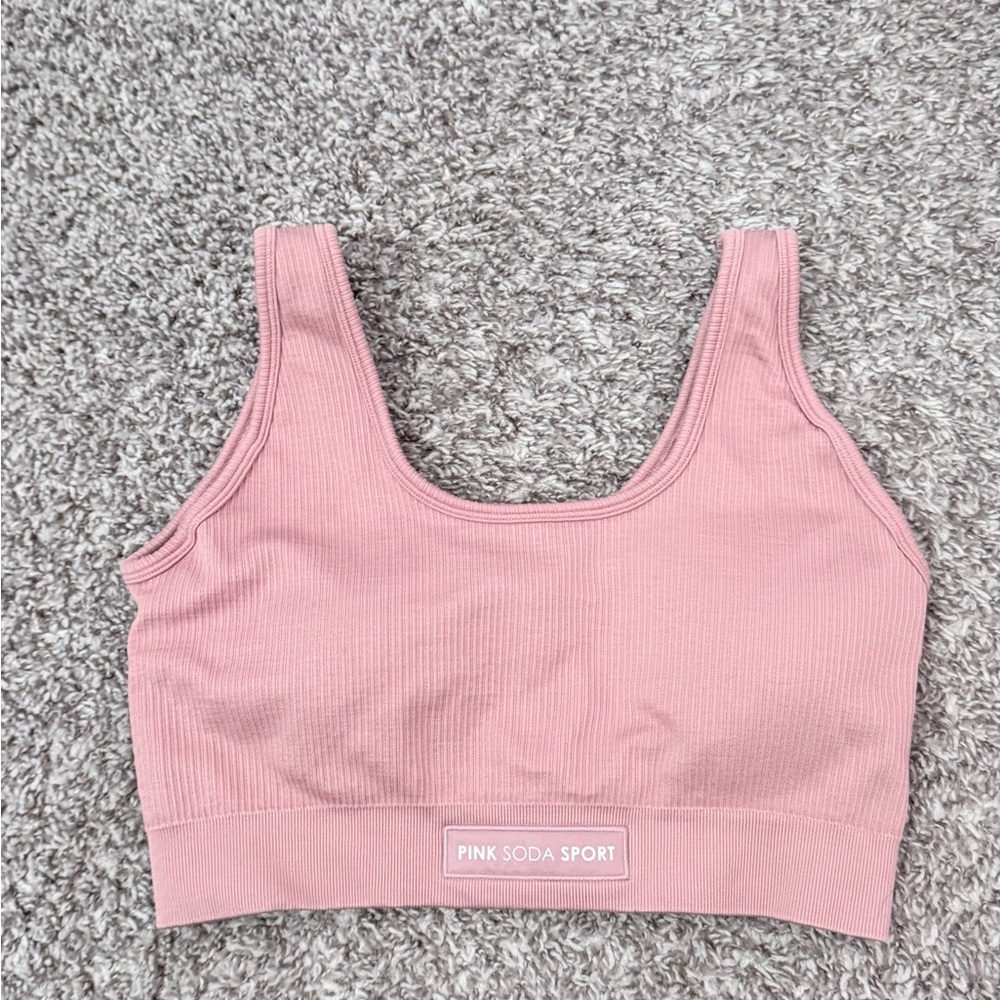 Women's Pink Ribbed Sports Bra